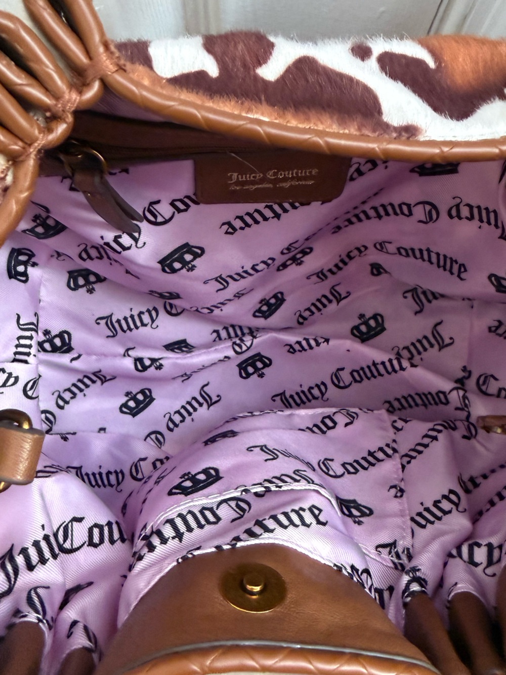 NWT Juicy Romance Cow Print Satchel in Saddle (Brown) - Picture 6 of 6
